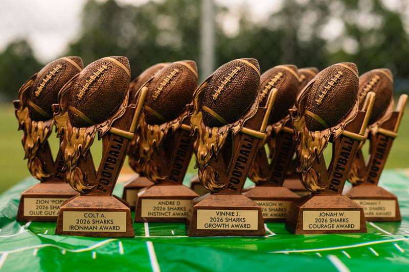 Season award trophies for the 2026 Sharks